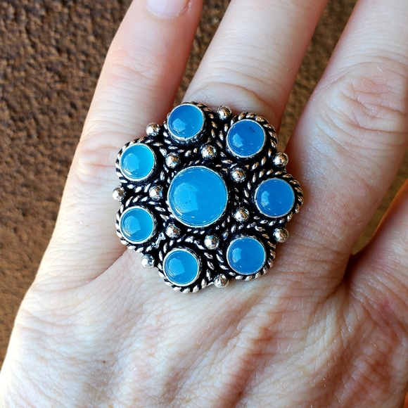 New Blue Chalcedony Adjustable Silver Ring. - Picture 3 of 14
